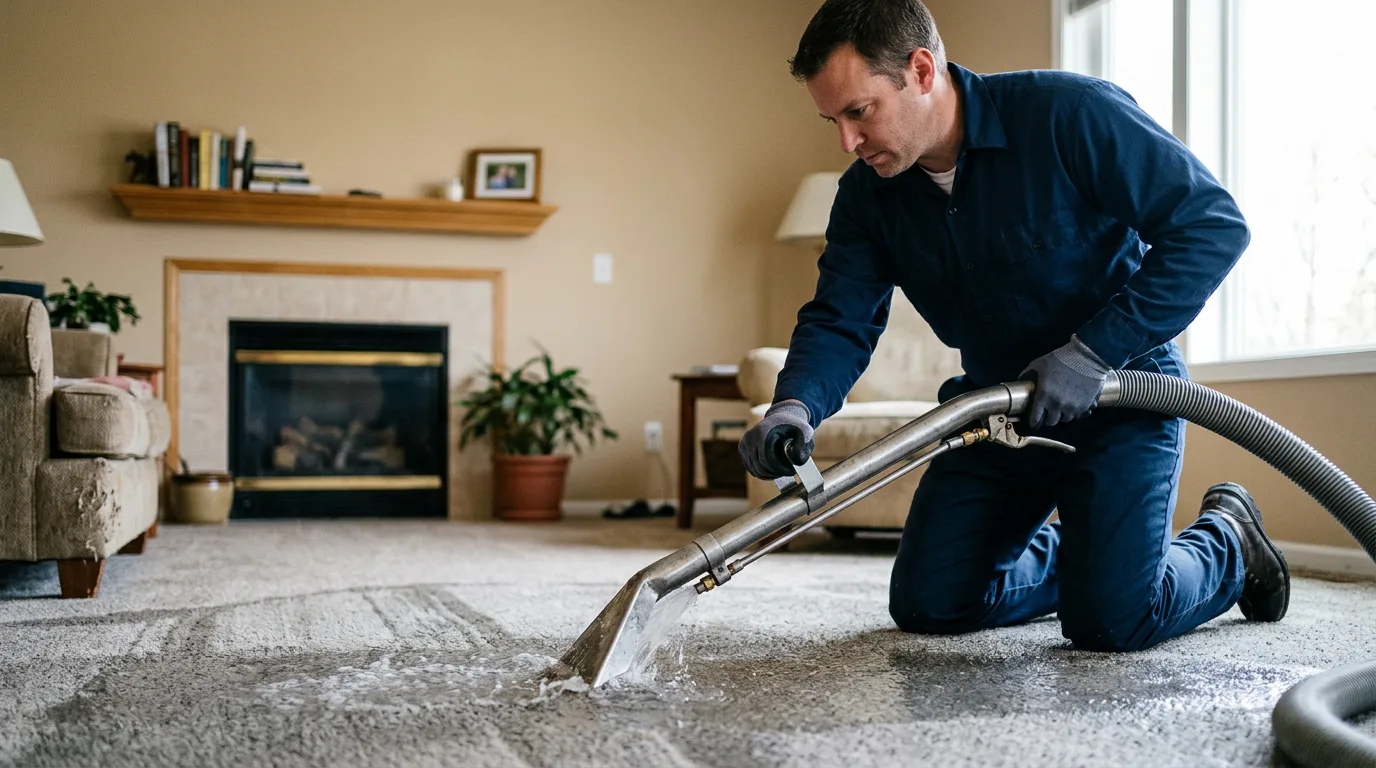 Water damage restoration technician working near Caldwell, NJ